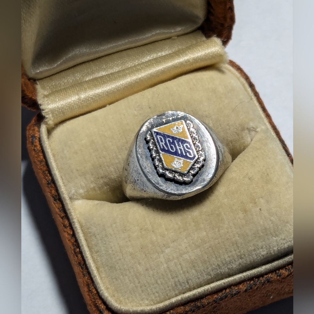 Vintage Sterling Silver high school Signet Ring sz 5.5 ladies enamel RGHS